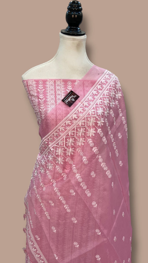 Pure Organza Chikankari Handloom Banarasi Dress Material - The Handlooms