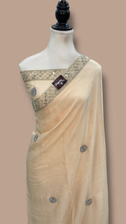 Pure Georgette Handloom Banarasi Saree with Handwork Lace - The Handlooms