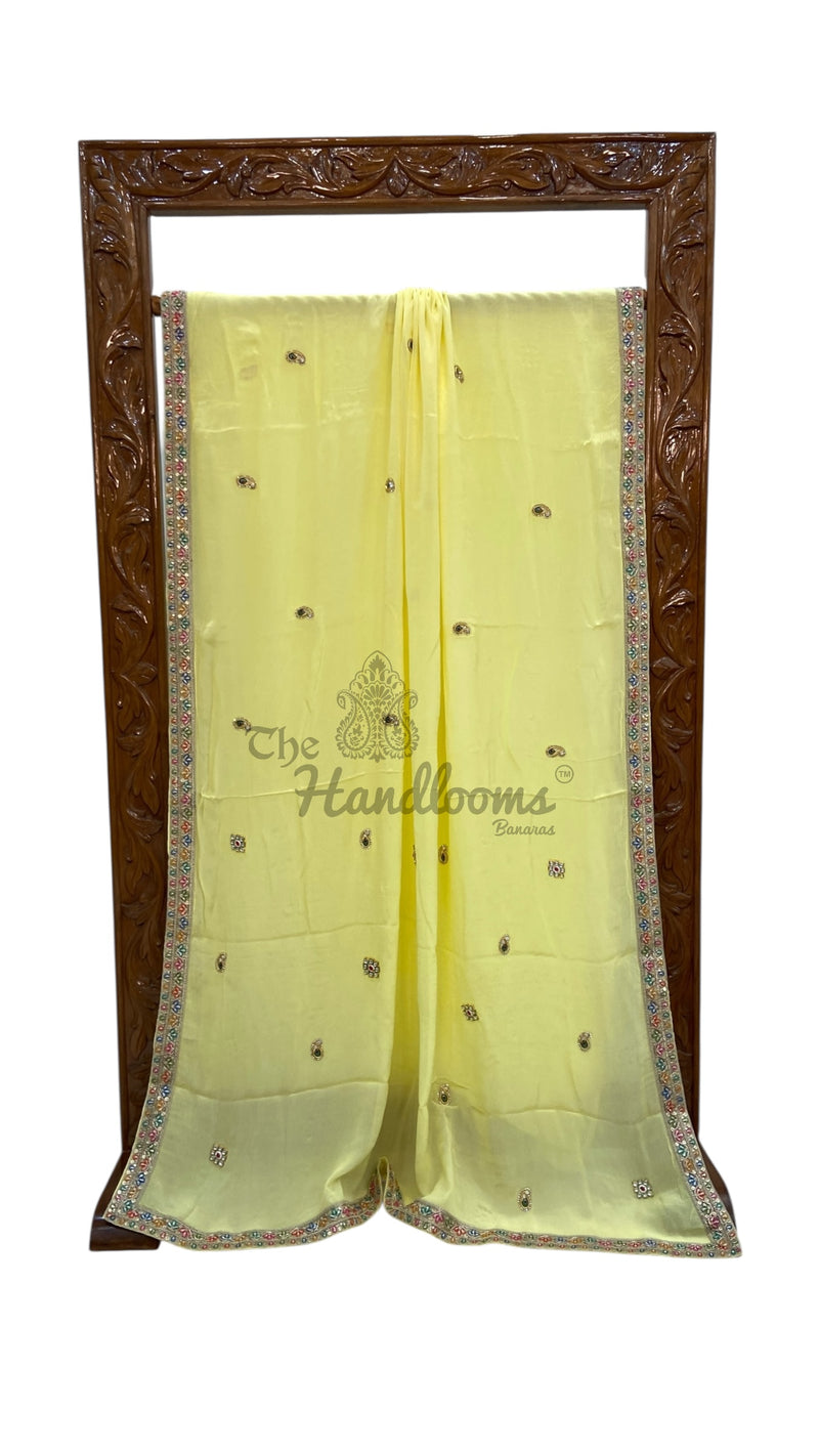 Pure Georgette Handloom Banarasi Saree with Handwork Lace - The Handlooms