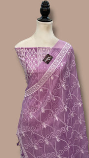 Pure Organza Chikankari Handloom Banarasi Dress Material - The Handlooms