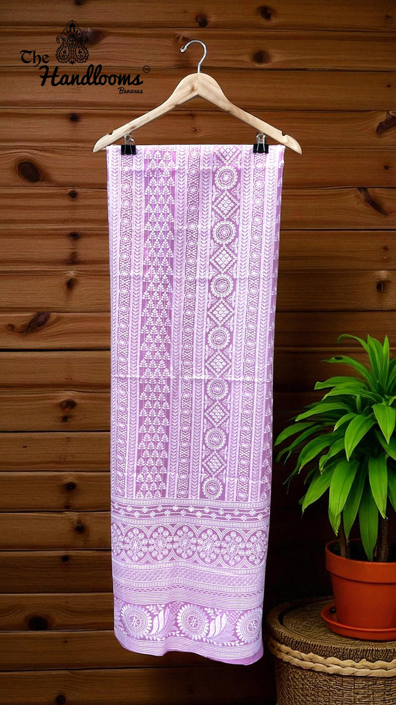 Pure Organza Chikankari Handloom Banarasi Dress Material - The Handlooms