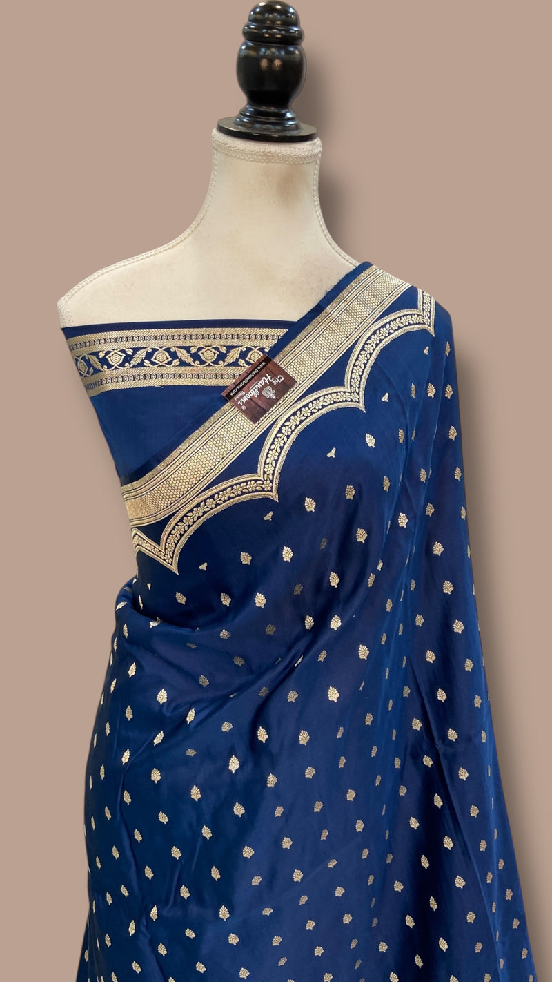 Pure Satan Silk Banarasi Handloom Saree - All over Motifs Work - The Handlooms