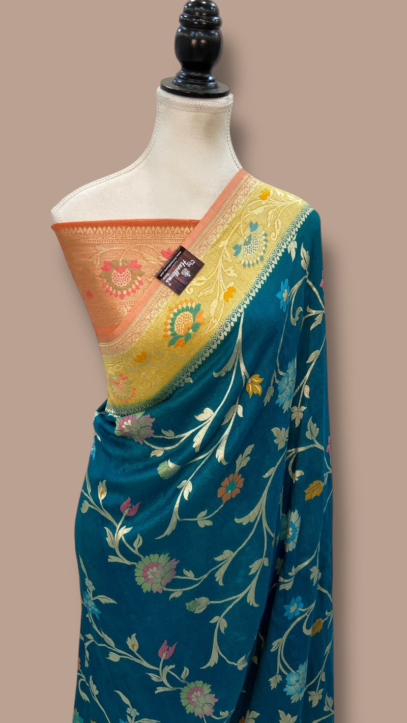 Tussar Georgette Handloom Banarasi Saree - All Over Jaal work With Meenakari - The Handlooms