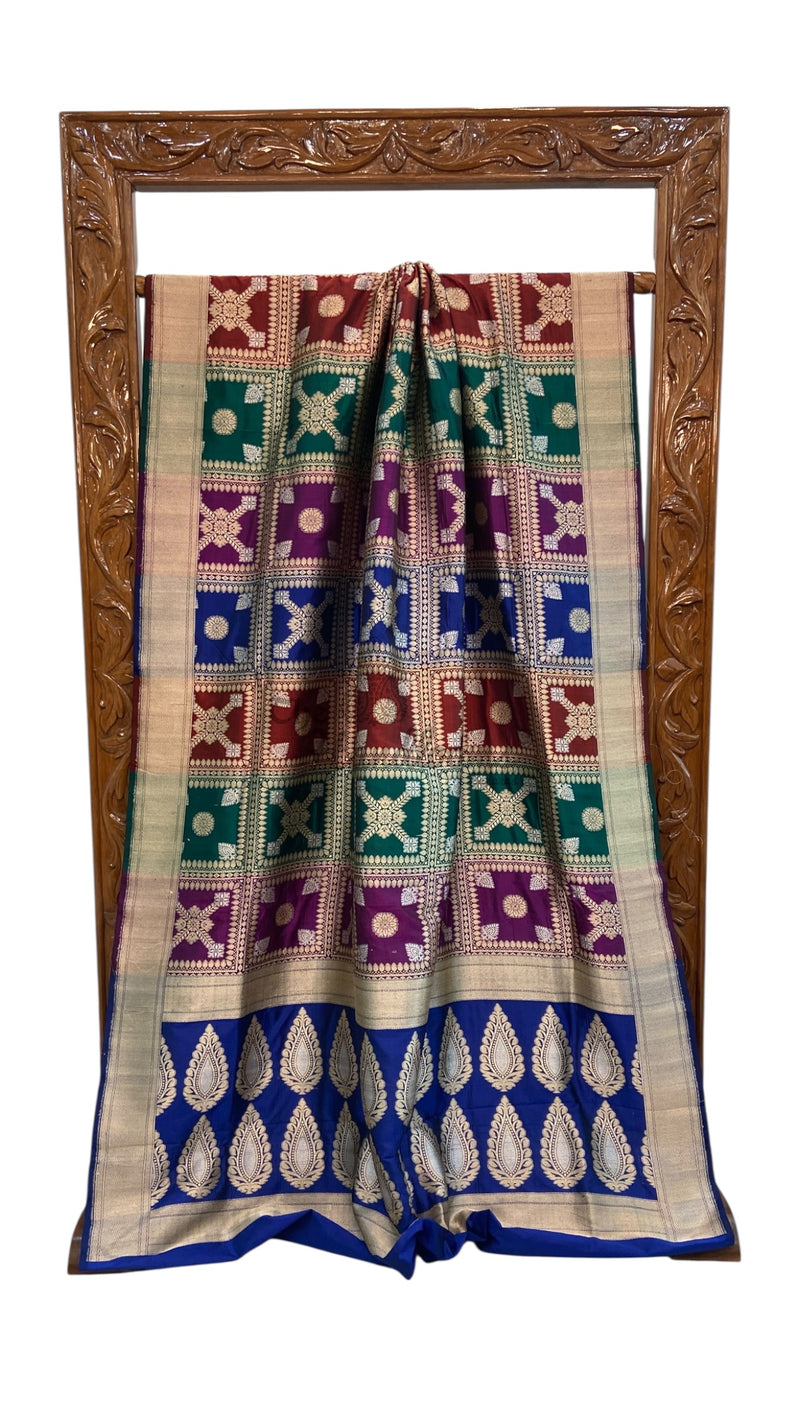 Pure Katan Silk Banarasi Handloom Saree - All Over Jaal Work With Rangkart - The Handlooms