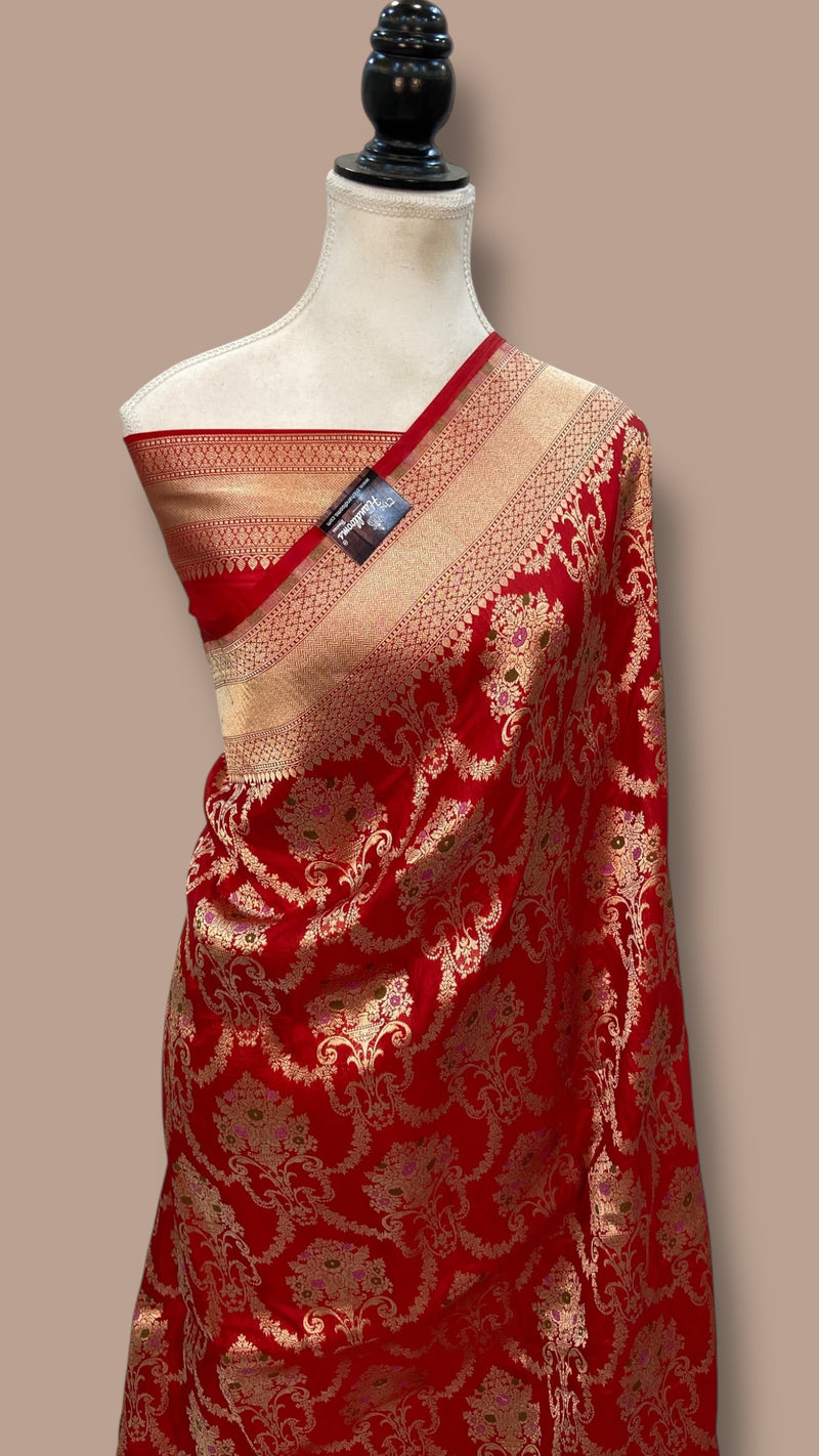 Pure Katan Silk Banarasi Handloom Saree - All over Jaal work With Meenakari - The Handlooms