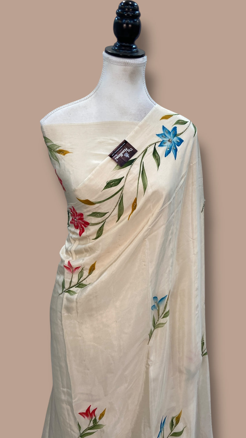 Pure Silk Handloom Banarasi Saree - Handwork Handbrush - The Handlooms