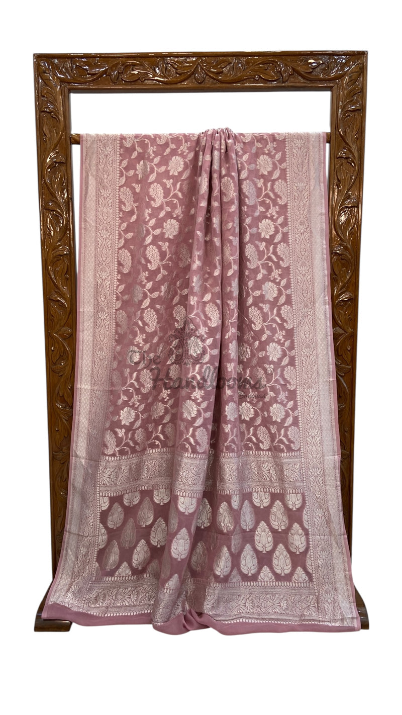 Pure Khaddi Georgette Banarasi Saree Silver Zari - The Handlooms