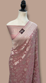 Pure Khaddi Georgette Banarasi Saree Silver Zari - The Handlooms