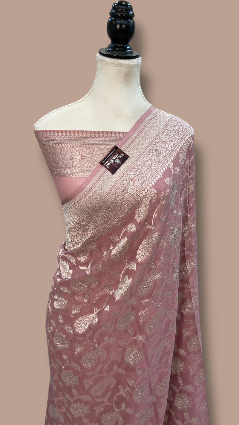 Pure Khaddi Georgette Banarasi Saree Silver Zari - The Handlooms