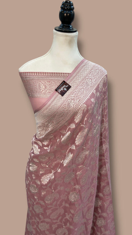 Pure Khaddi Georgette Banarasi Saree Silver Zari - The Handlooms