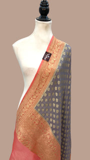 Pure Khaddi Georgette Dupatta - water zari - The Handlooms
