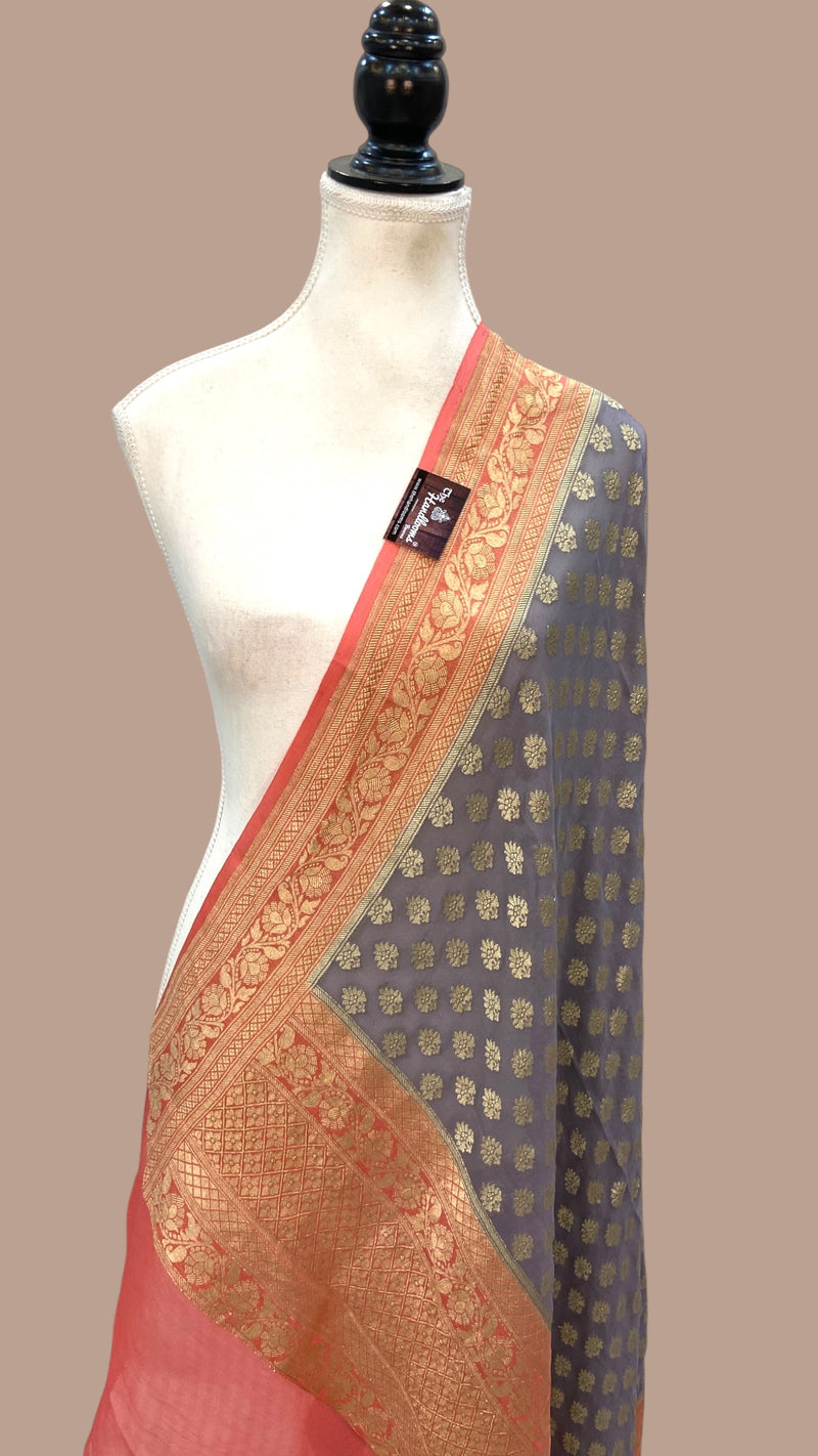 Pure Khaddi Georgette Dupatta - water zari - The Handlooms