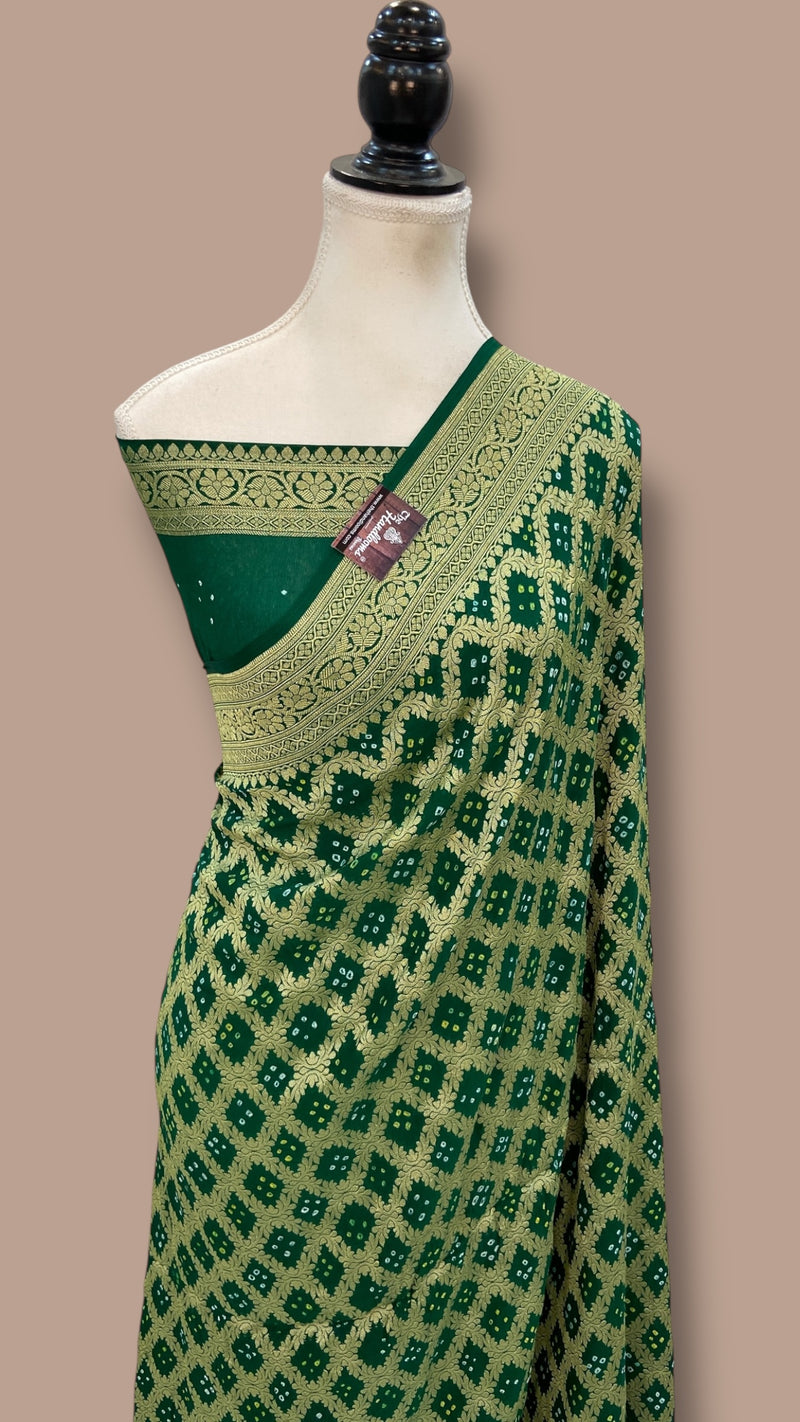 Pure Georgette Banarasi Bandhej Handloom Saree - The Handlooms