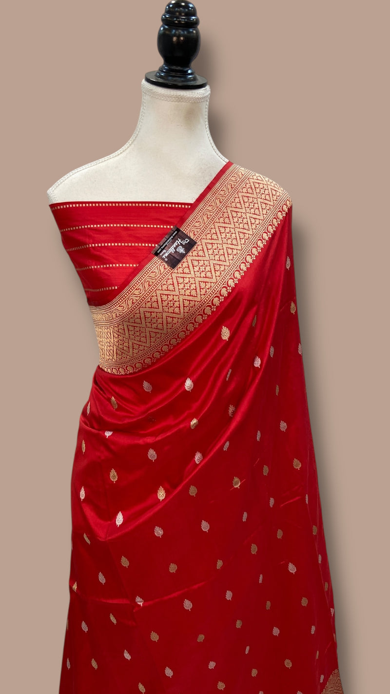 Pure Katan Silk Banarasi Handloom Saree - All Over Kadua Motifs - The Handlooms