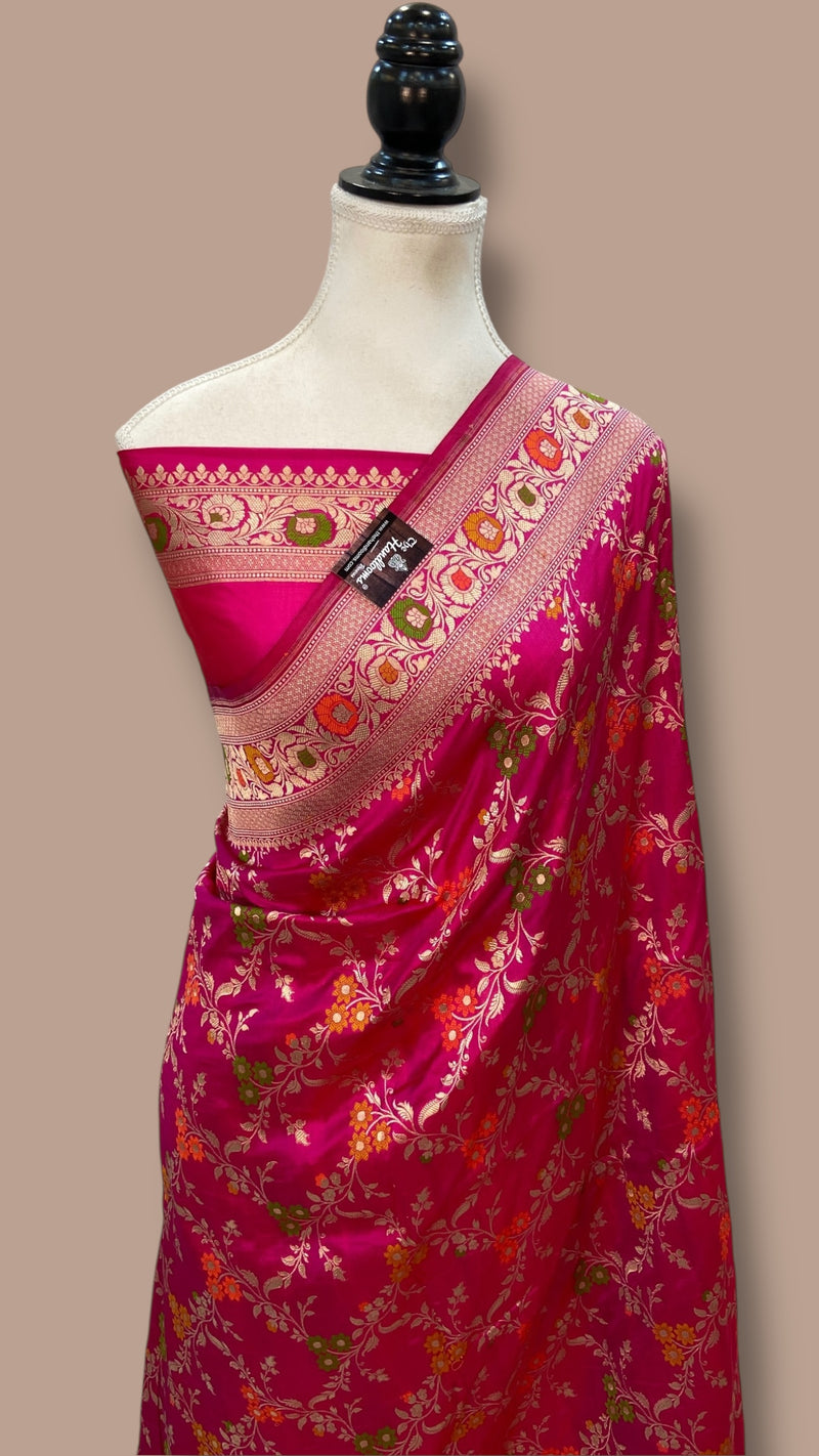 Pure Katan Silk Banarasi Handloom Saree - All over Jaal Work With Meenakari - The Handlooms