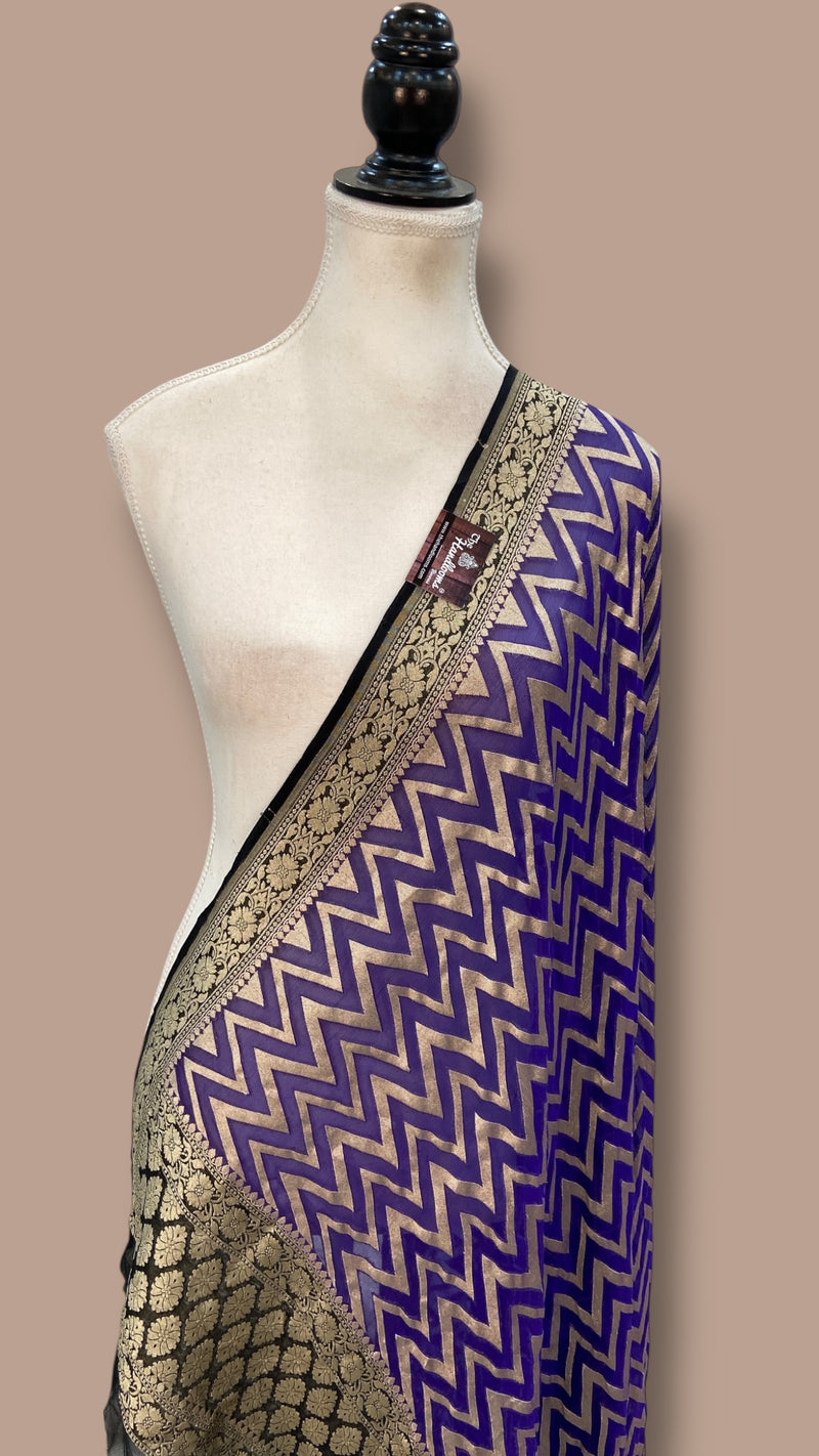 Pure Khaddi Georgette Dupatta - water zari - The Handlooms