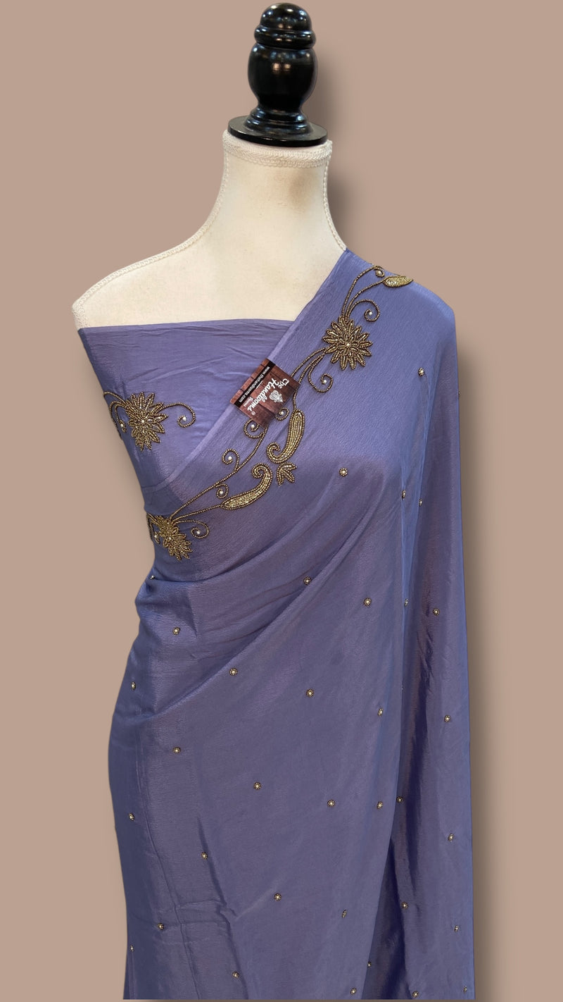 Pure Crepe Silk Handloom Banarasi Saree with Handwork - The Handlooms