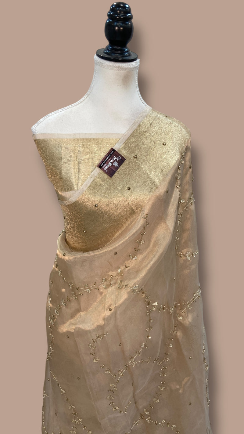 Pure Kora Tissue Handloom Banarasi Saree - Handwork - The Handlooms