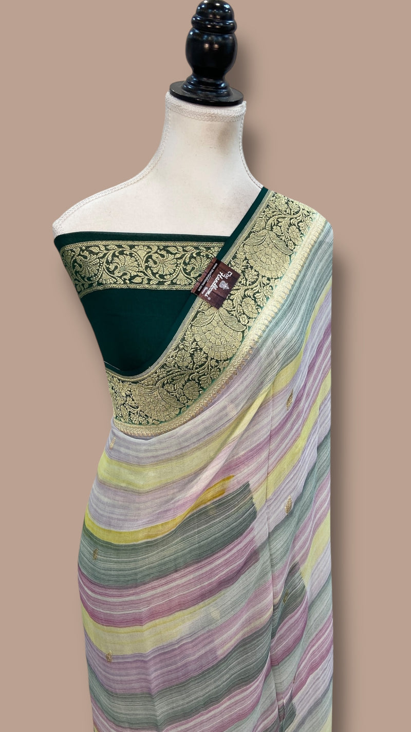 Pure Khaddi Georgette Handloom Banarasi Saree with water zari - The Handlooms