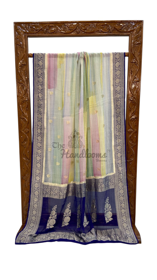 Pure Khaddi Georgette Handloom Banarasi Saree with water zari - The Handlooms