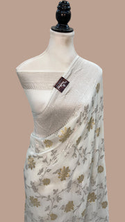 Khaddi Georgette Handloom Banarasi Saree - All Over Sona Roopa Jaal Work - The Handlooms