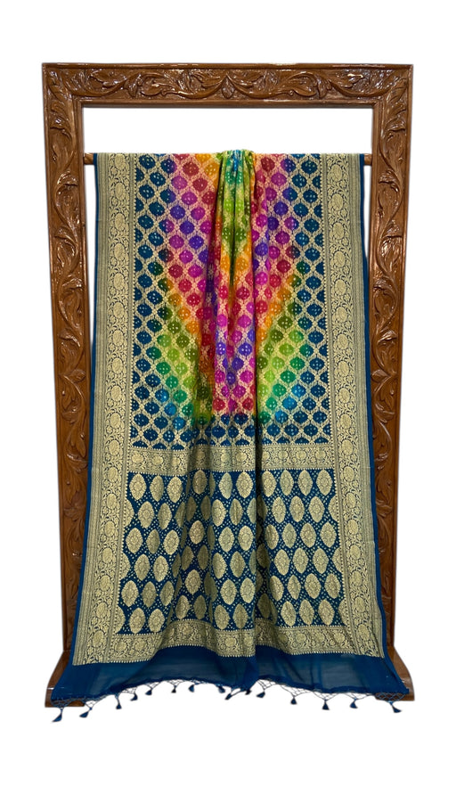 Pure Georgette Banarasi Bandhej Handloom Saree Multicolor - The Handlooms