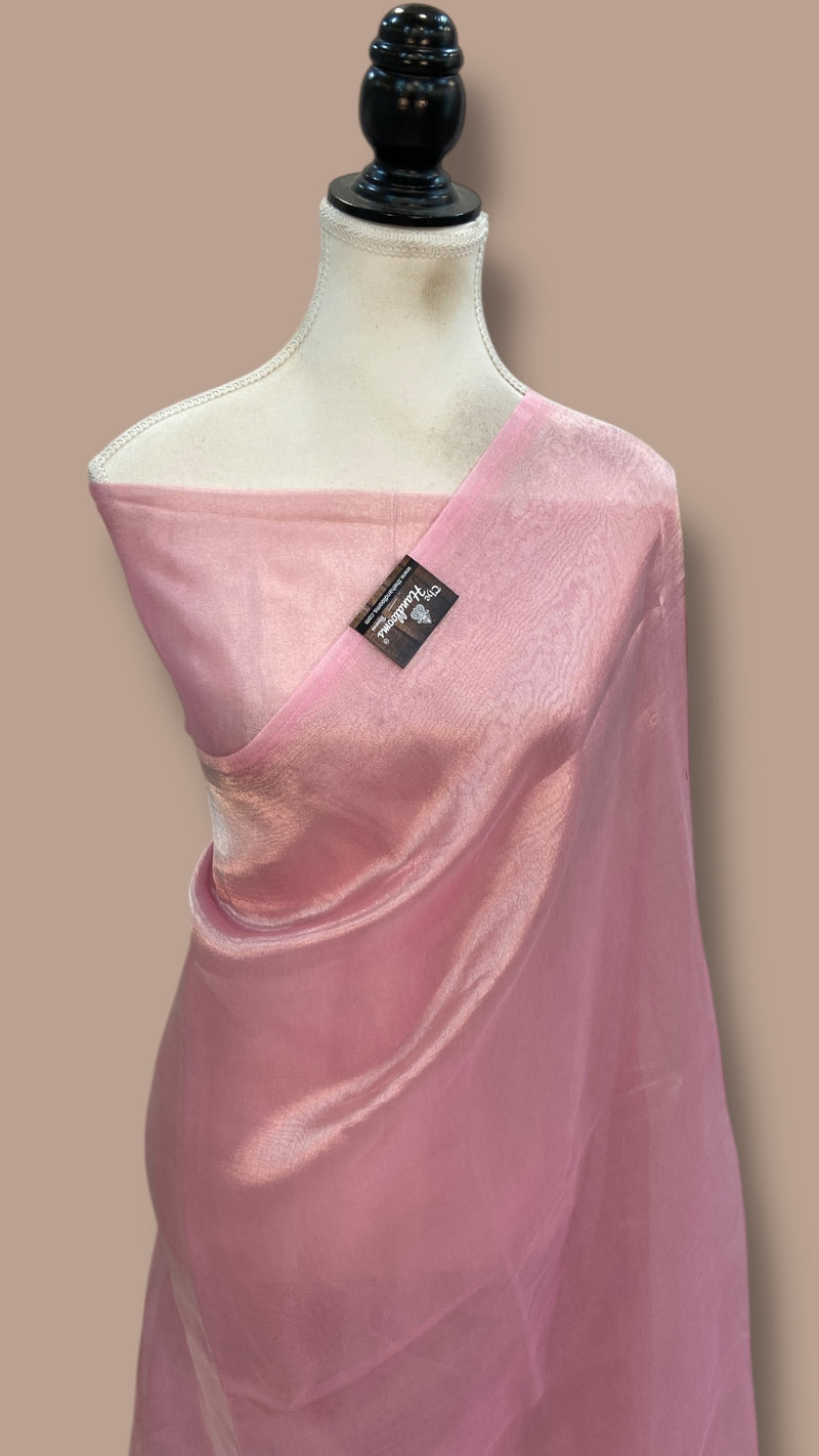 Pink Pure Kora Handloom Banarasi Saree - Plain