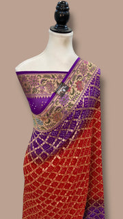 Pure Georgette Banarasi Bandhej Handloom Saree - Meenakari - The Handlooms