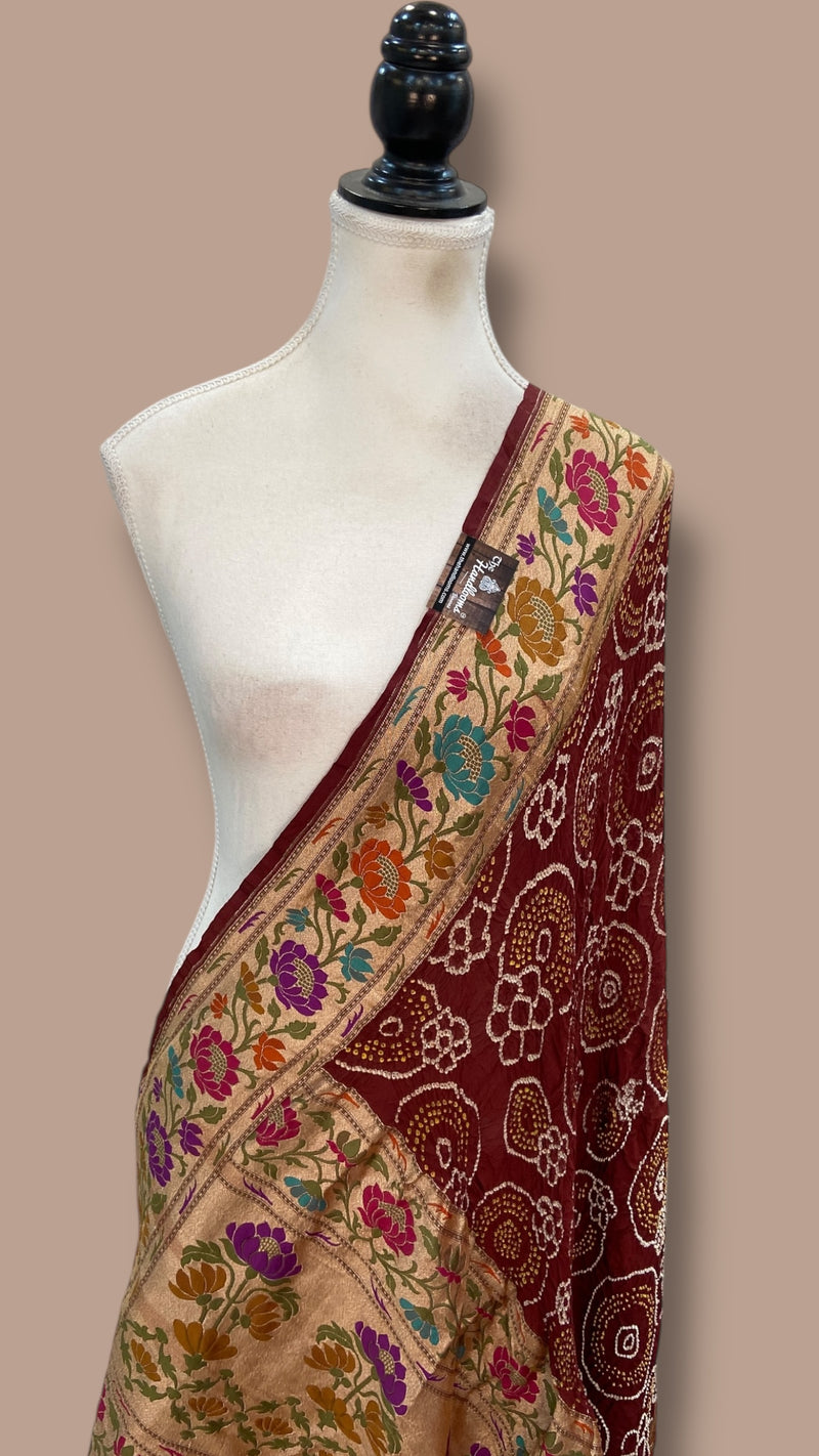 Pure Georgette Banarasi Bandhej Handloom Dupatta - The Handlooms