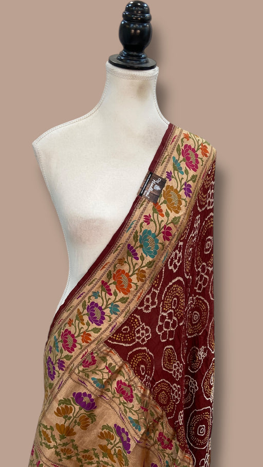 Pure Georgette Banarasi Bandhej Handloom Dupatta - The Handlooms