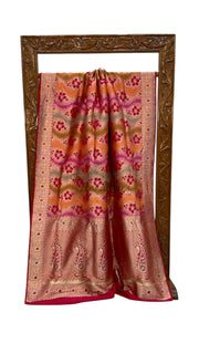 Multicolor Pure Katan Silk Banarasi Handloom Saree - All over Jaal Work With Rangkart - The Handlooms