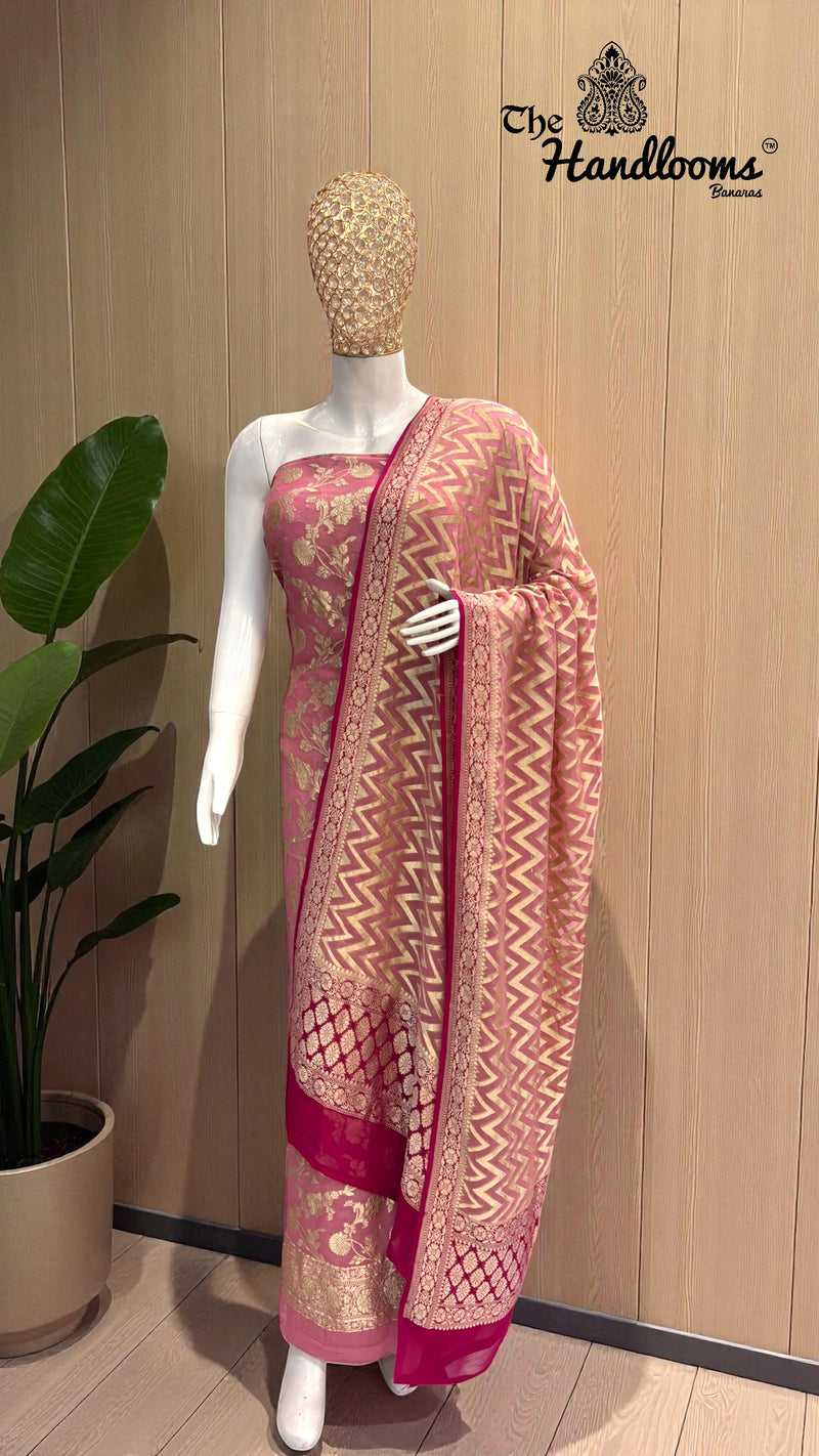 Khaddi Georgette Banarasi Dress material Water Zari - The Handlooms