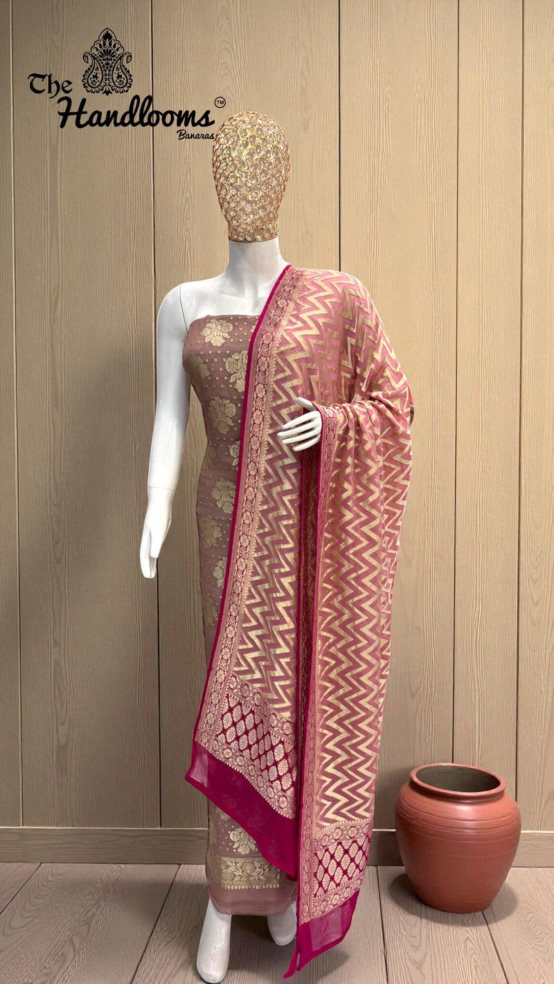 Khaddi Georgette Banarasi Dress material Water Zari - The Handlooms