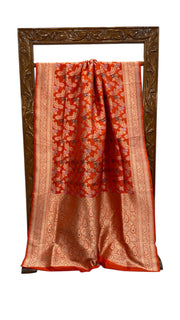 Orange Pure Katan Silk Banarasi Handloom Saree - All over Jaal Work With Meenakari - The Handlooms