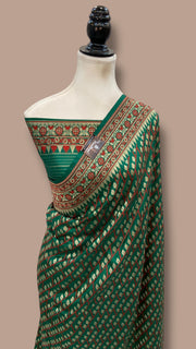 Regal Pure Katan Jamdani Silk Banarasi Saree – Handwoven Tanchui Brocade - The Handlooms