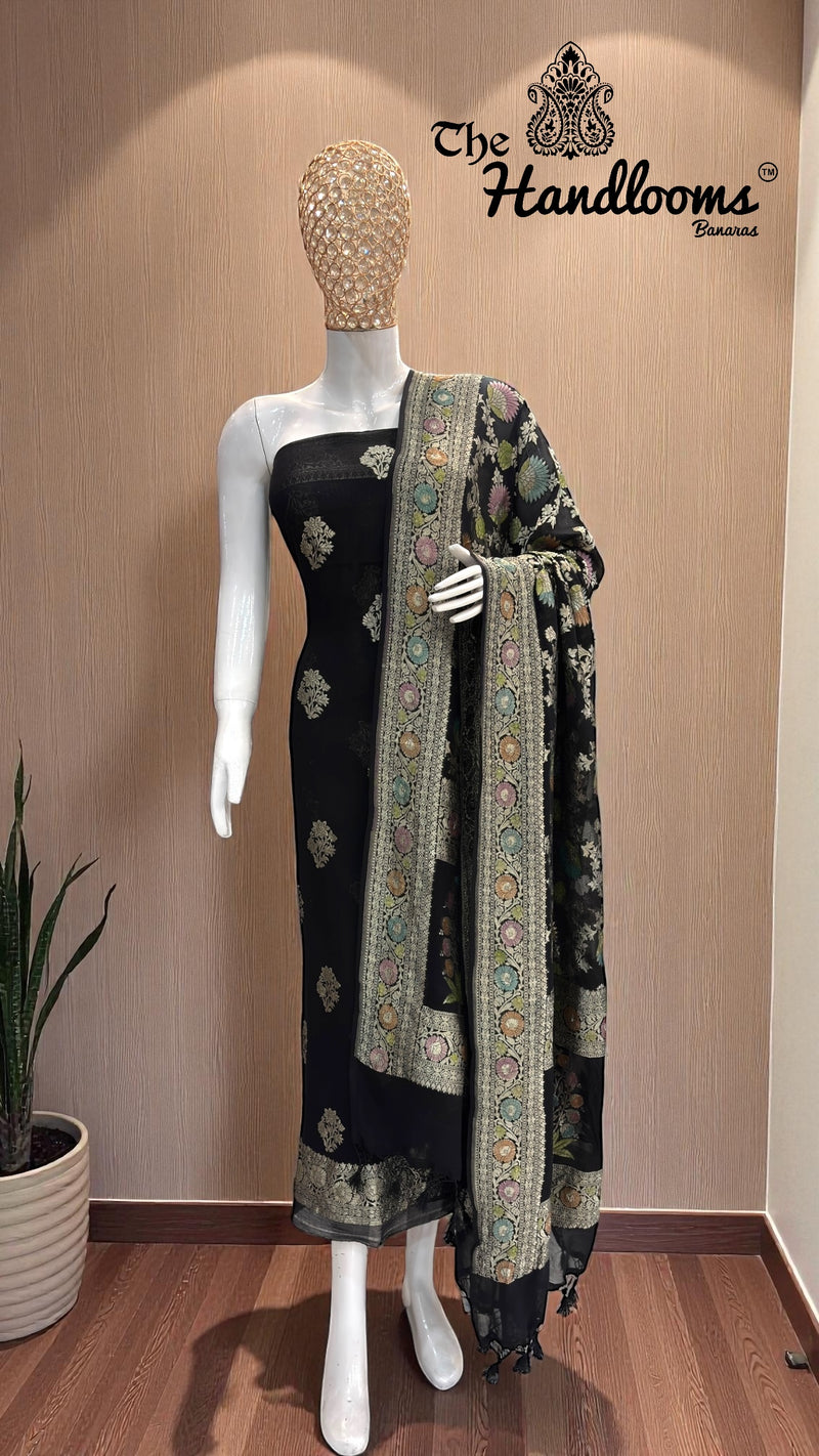 Khaddi Georgette Banarasi Dress material Water Zari - The Handlooms