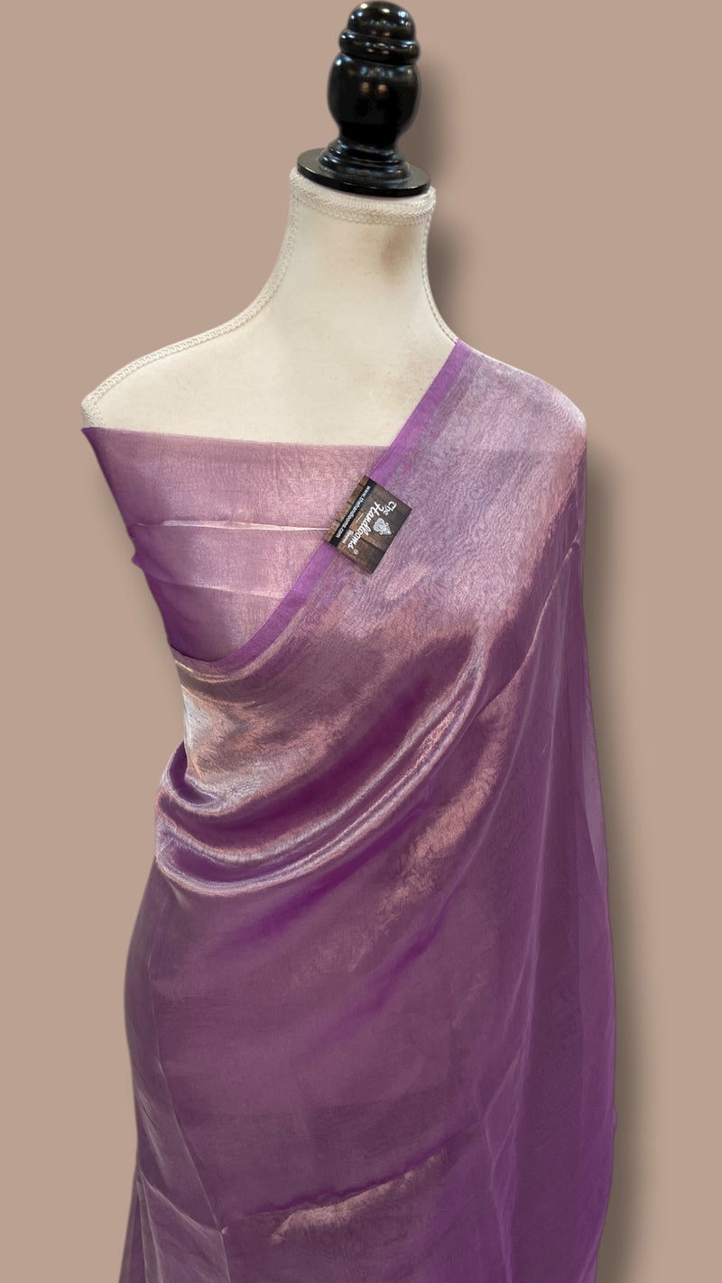 Purple Pure Kora Handloom Banarasi Saree - Plain - The Handlooms