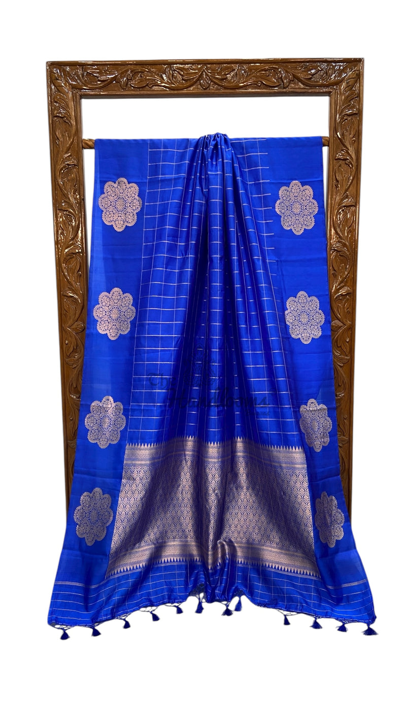 Pure Katan Silk Banarasi Handloom Saree - All Over Chex - The Handlooms