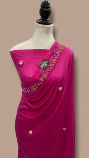 Pure Katan Chiniya Silk Handloom Banarasi Saree with Handwork - The Handlooms