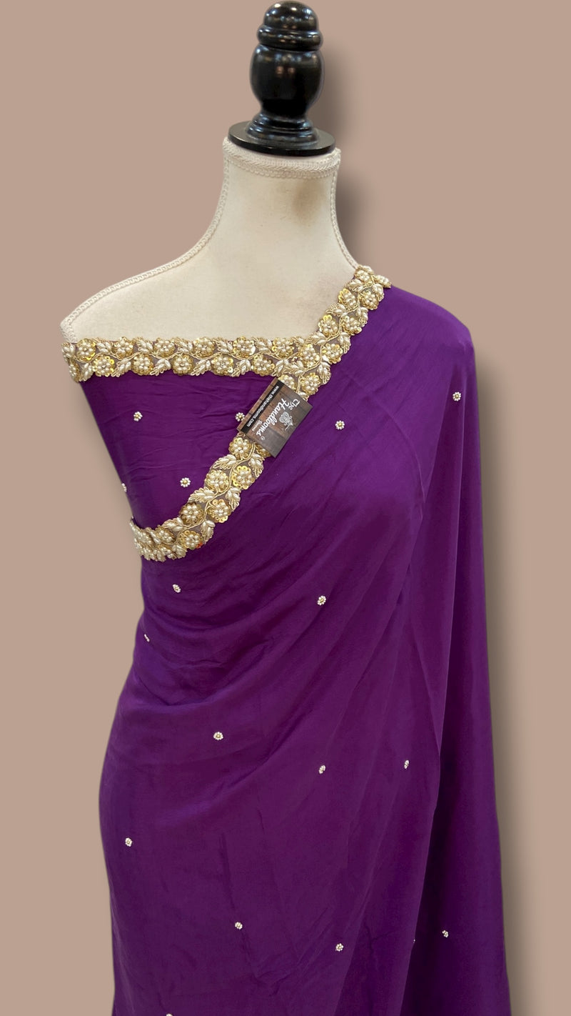 Pure Crepe Silk Handloom Banarasi Saree with Handwork - The Handlooms