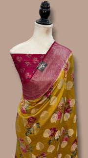 Pure Chiniya Silk Handloom Banarasi Saree Digital Print - The Handlooms