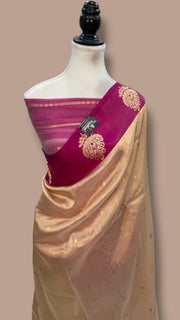 Pure Kora Tissue Handloom Banarasi Saree - Satan Border - The Handlooms