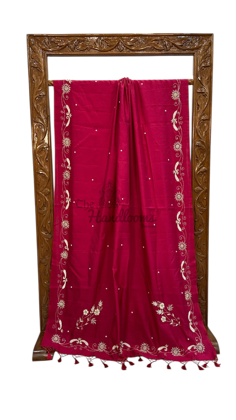 Pure Moonga Georgette Handloom Banarasi Saree With Handwork - The Handlooms