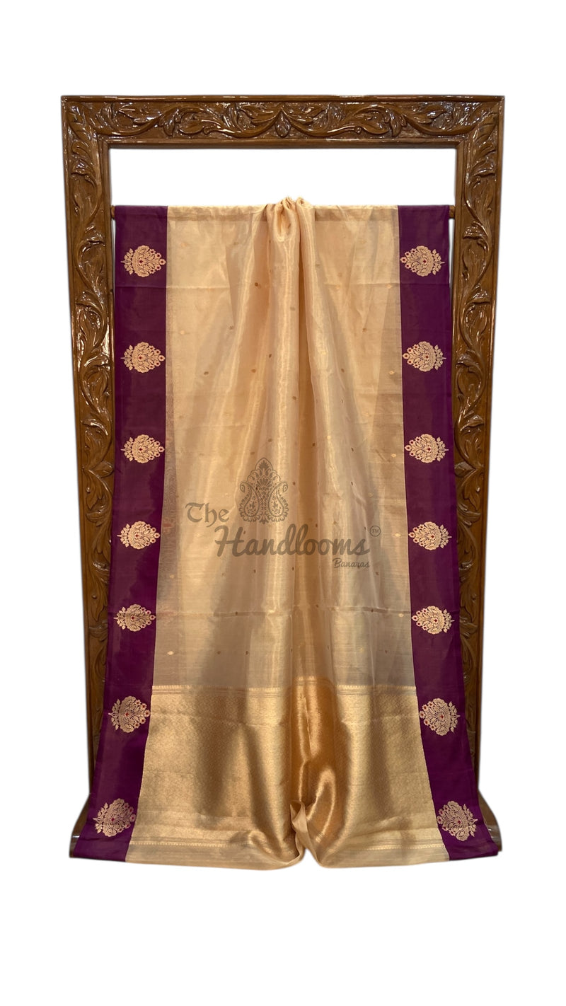 Pure Kora Tissue Handloom Banarasi Saree - Satan Border - The Handlooms