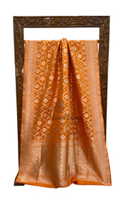 Orange Pure Katan Silk Banarasi Handloom Saree - All over Sona Roopa Jaal work - The Handlooms