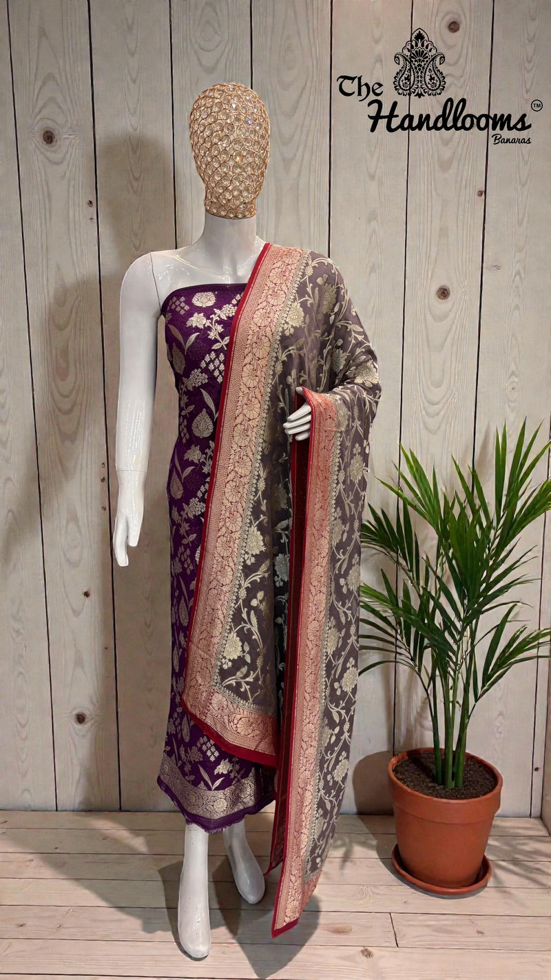 Khaddi Georgette Banarasi Dress Material Water Zari - The Handlooms