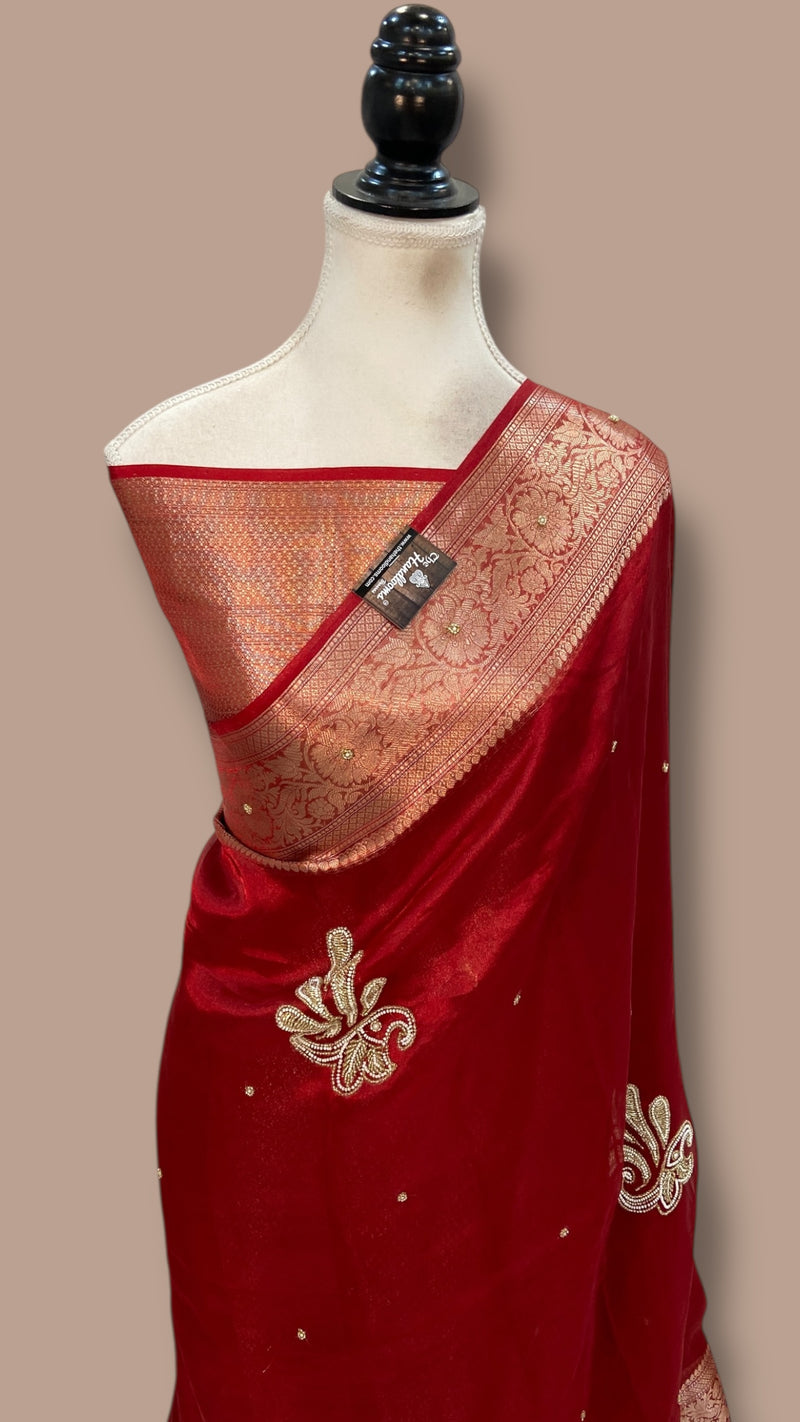 Pure Kora Tissue Handloom Banarasi Saree - Handwork