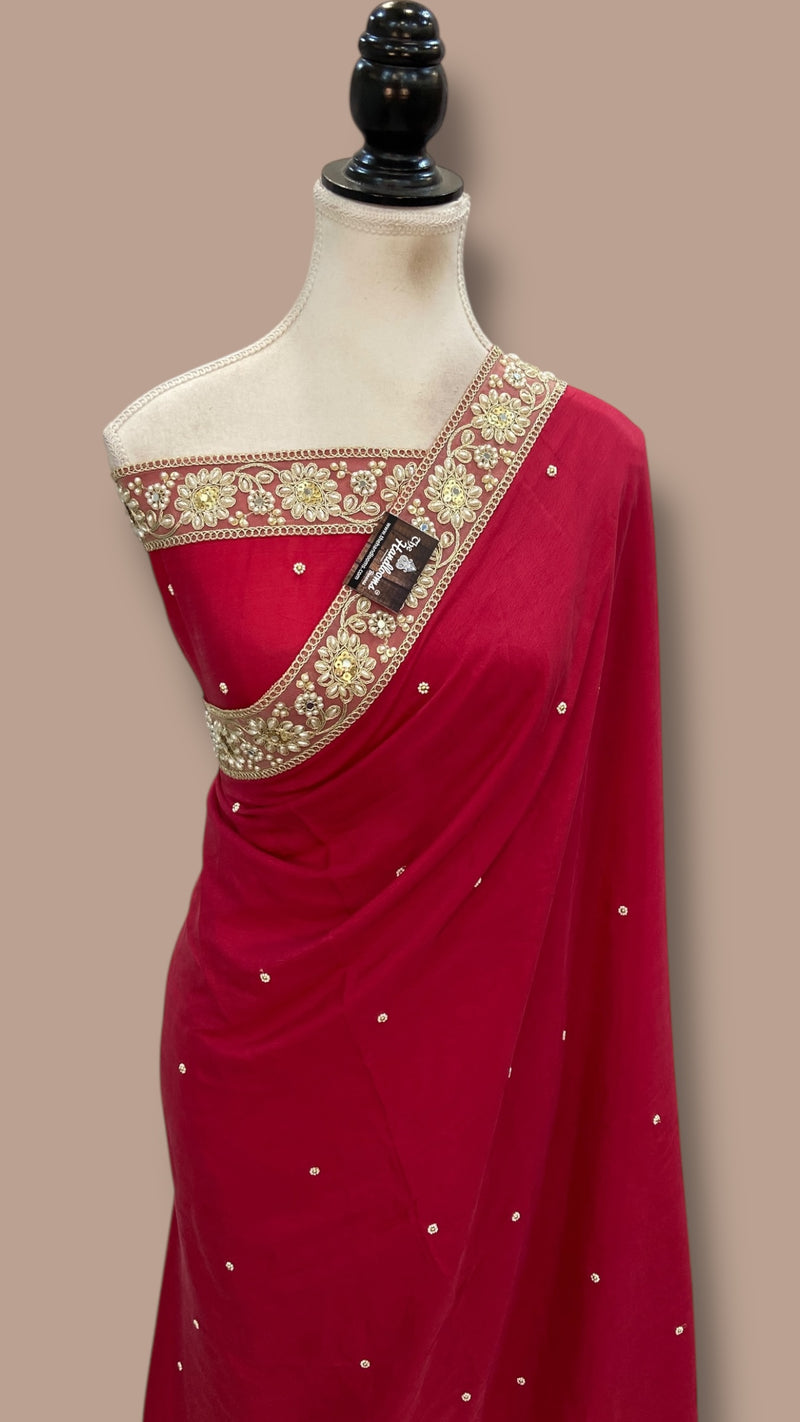 Pure Crepe Silk Handloom Banarasi Saree with Handwork