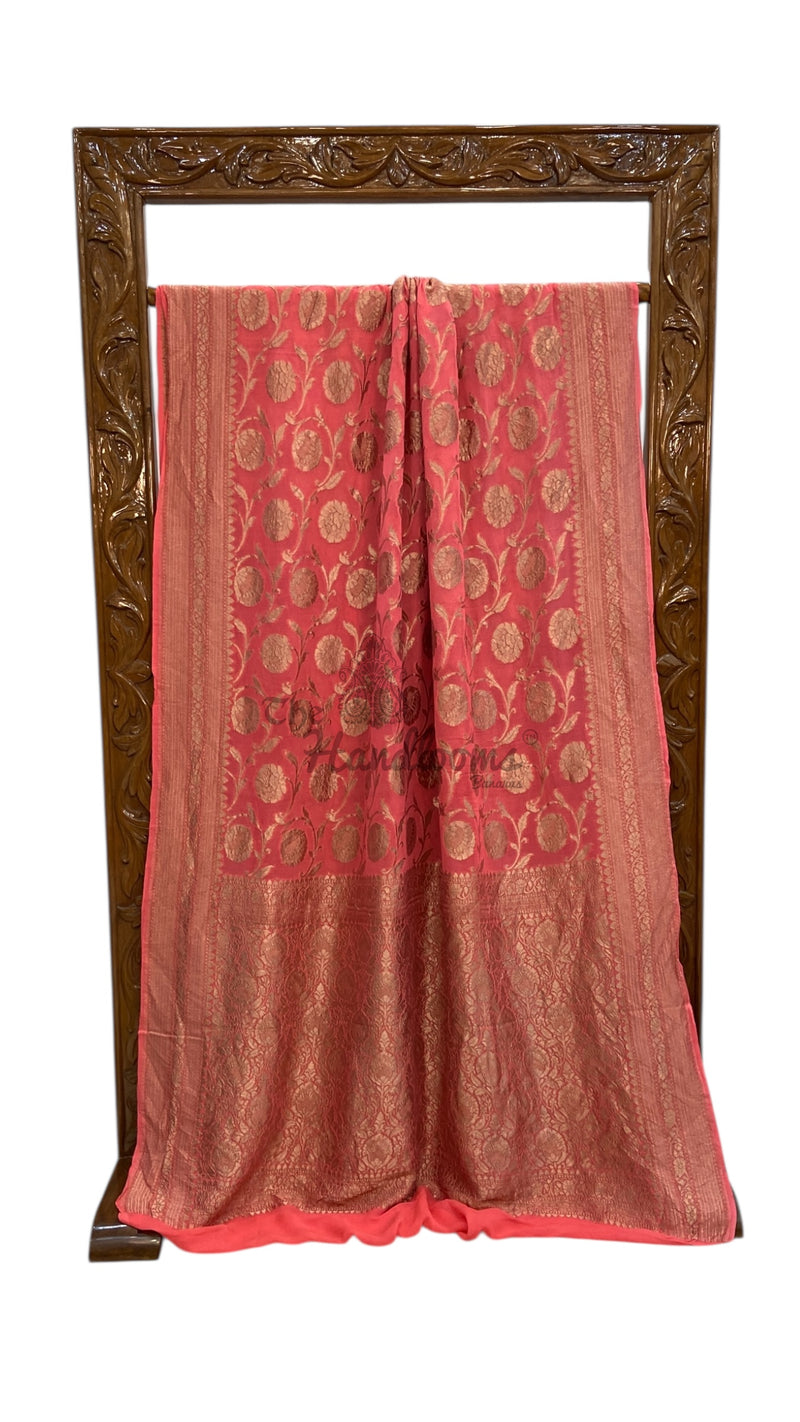 Pure Khaddi Georgette Handloom Banarasi Saree - Copper Zari