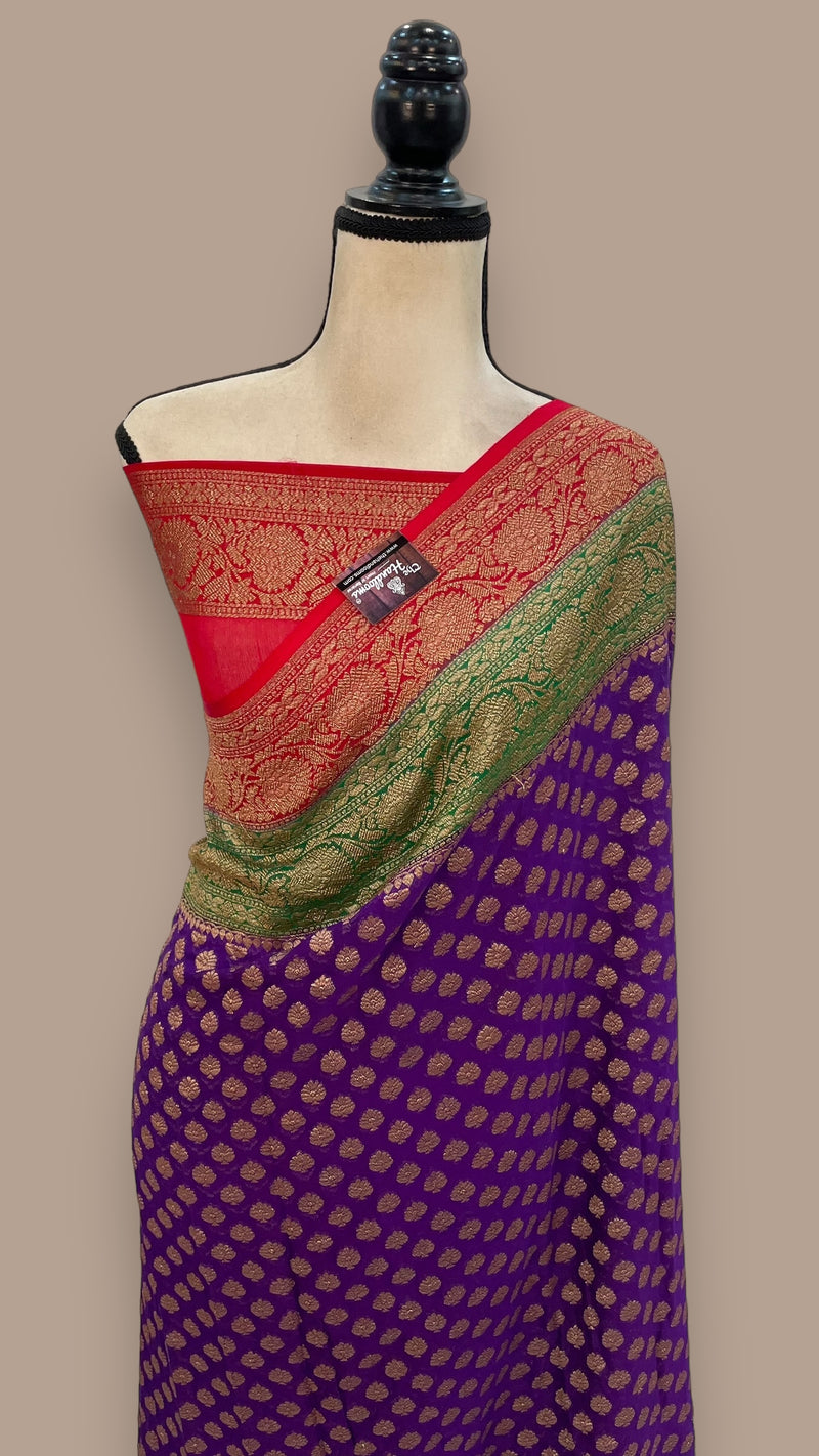 Khaddi Georgette Handloom Banarasi Saree -  Antique zari - The Handlooms